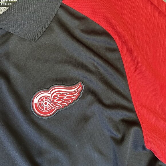Detroit Red Wings Polo Shirt Size XL Reebok Center Ice Collection Black Red - Picture 4 of 8